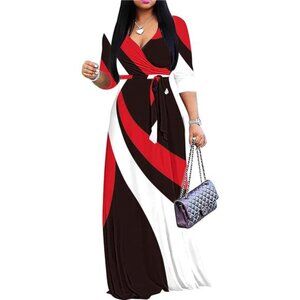 FANDEE Plus Size Maxi Dress for Women Casual Summer Sundress V-Neck 3/4 Sleeve